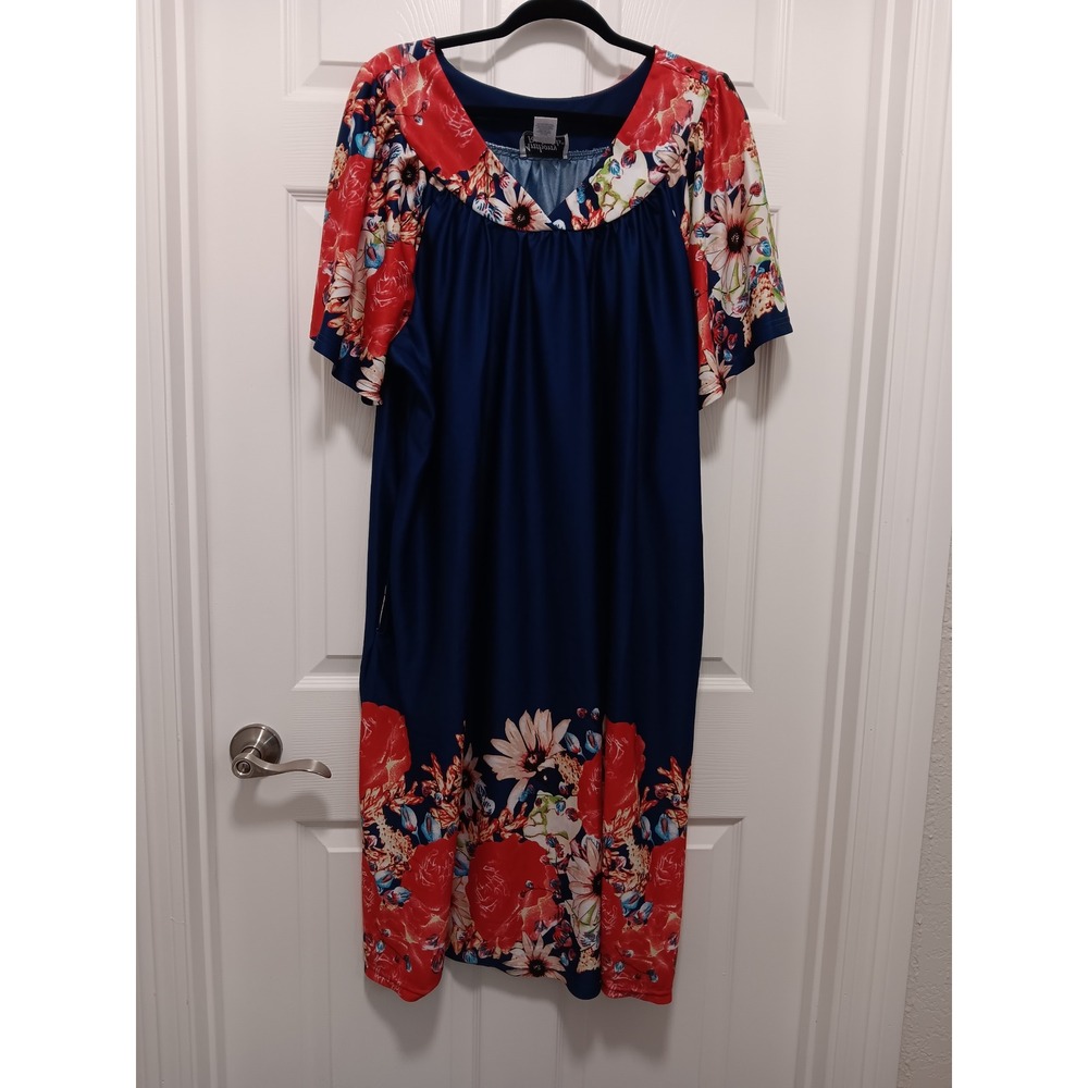 Anthony Richards Womens 5X Navy Blue Floral Muumuu House Dress Pockets Lounger